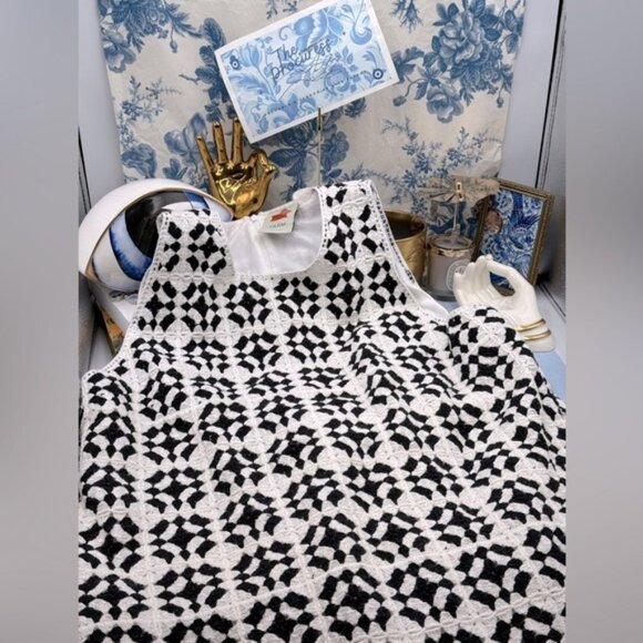 🆕 FARM Rio 🧿 NWOT Patch Crochet Black & White Monochrome Mini Dress - Size XL - Picture 2 of 15